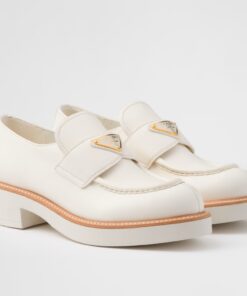 Replica Prada Women’s Loafers in White Grained Leather