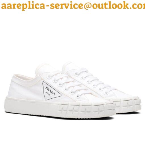 Replica Prada Women’s Low-top Sneakers In White Gabardine Fabric