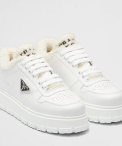 Replica Prada Women’s Low-top Sneakers in Leather and Shearling