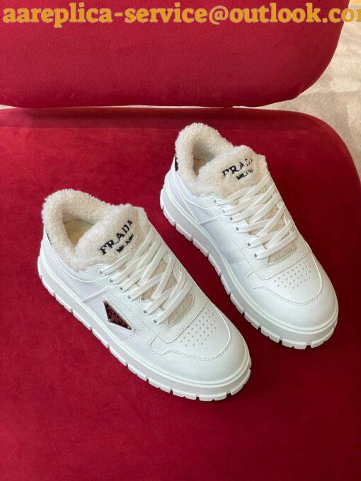 Replica Prada Women’s Low-top Sneakers in Leather and Shearling 5