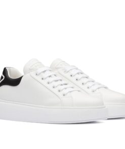 Replica Prada Women’s Macro Sneakers In White and Black Leather