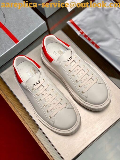 Replica Prada Women’s Macro Sneakers In White and Red Leather 3