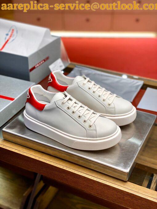 Replica Prada Women’s Macro Sneakers In White and Red Leather 5