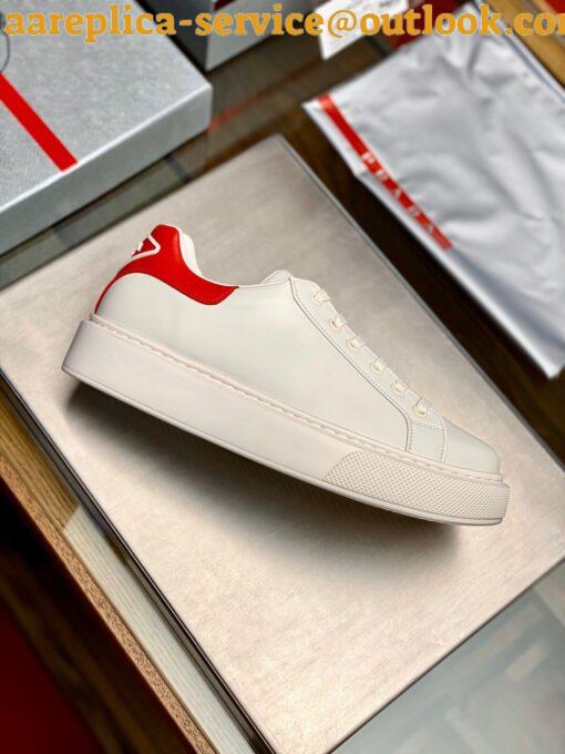 Replica Prada Women’s Macro Sneakers In White and Red Leather 7