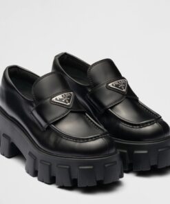 Replica Prada Women’s Monolith Loafers In Black Brushed Leather