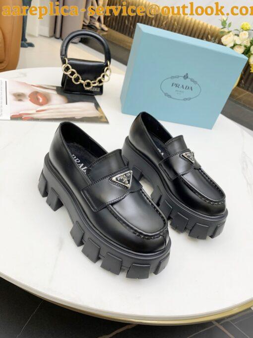 Replica Prada Women’s Monolith Loafers In Black Brushed Leather 22