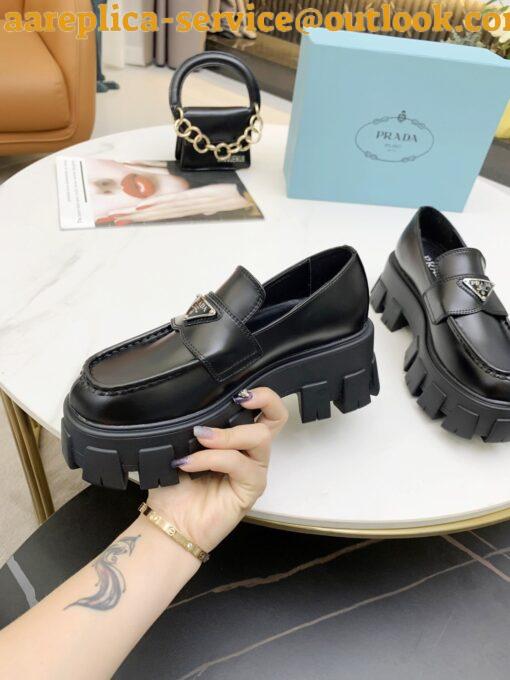 Replica Prada Women’s Monolith Loafers In Black Brushed Leather 27