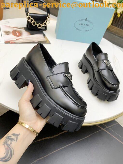 Replica Prada Women’s Monolith Loafers In Black Brushed Leather 28