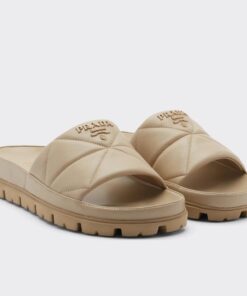 Replica Prada Women’s Slides In Beige Quilted Nappa Leather