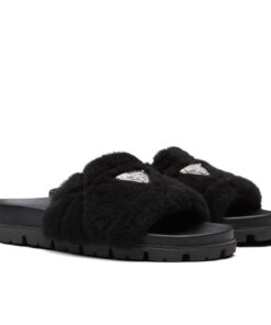 Replica Prada Women’s Slides In Black Shearling