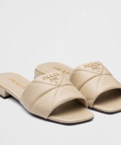 Replica Prada Women’s Slides Sandals 35mm in Beige Nappa Leather