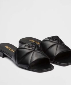 Replica Prada Women’s Slides Sandals In Black Nappa Leather