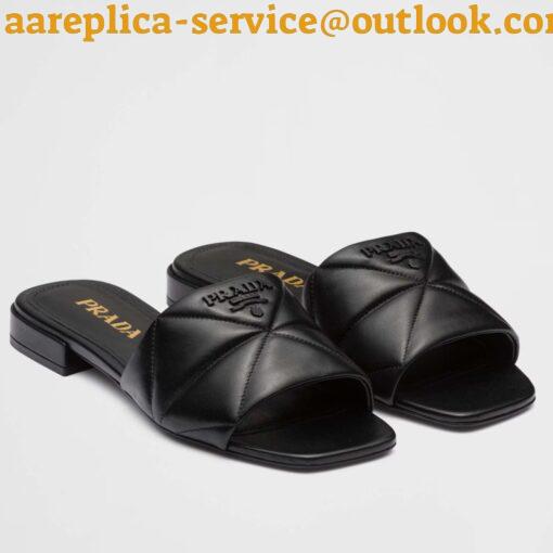 Replica Prada Women’s Slides Sandals In Black Nappa Leather