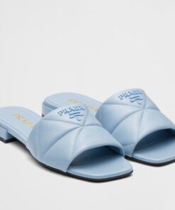 Replica Prada Women’s Slides Sandals In Light Blue Nappa Leather