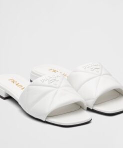 Replica Prada Women’s Slides Sandals In White Nappa Leather