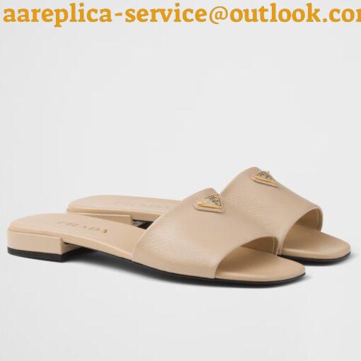 Replica Prada Women’s Slides in Beige Saffiano Leather