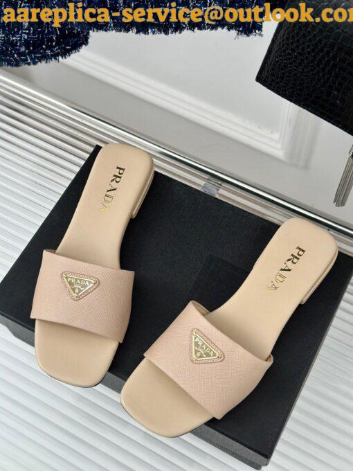 Replica Prada Women’s Slides in Beige Saffiano Leather 14