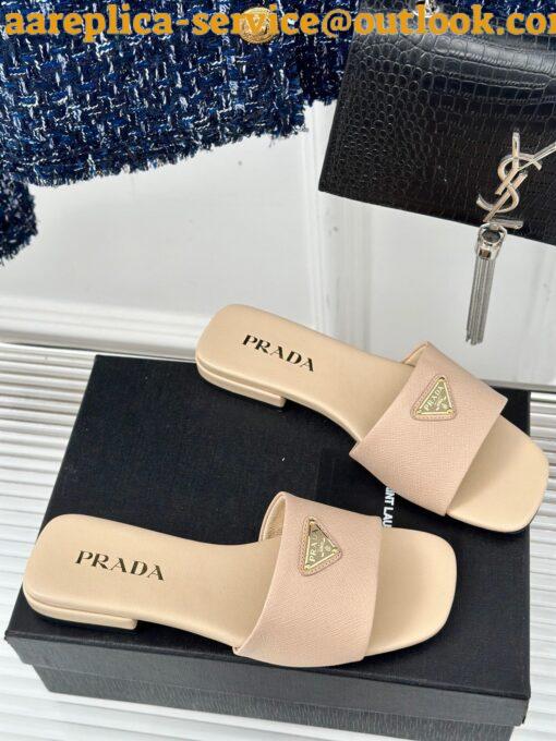 Replica Prada Women’s Slides in Beige Saffiano Leather 19