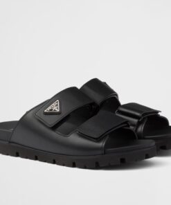 Replica Prada Women’s Strap Slides Sandals in Black Calfskin 2