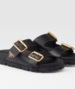 Replica Prada Women’s Strap Slides Sandals in Black Leather 2