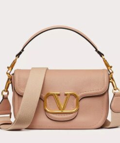 Replica Valentino Alltime Shoulder Bag in Beige Grained Leather