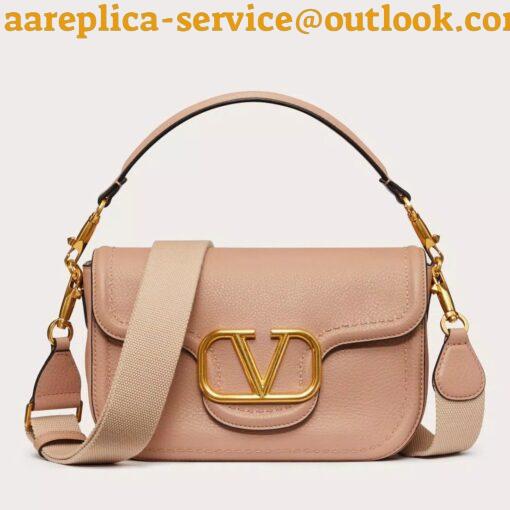 Replica Valentino Alltime Shoulder Bag in Beige Grained Leather