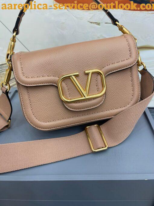 Replica Valentino Alltime Shoulder Bag in Beige Grained Leather 10