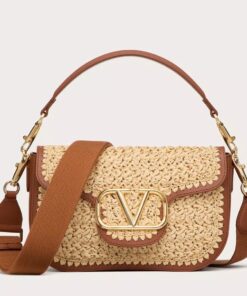 Replica Valentino Alltime Shoulder Bag in Natural Raffia