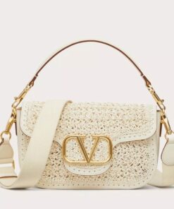 Replica Valentino Alltime Shoulder Bag in White Raffia