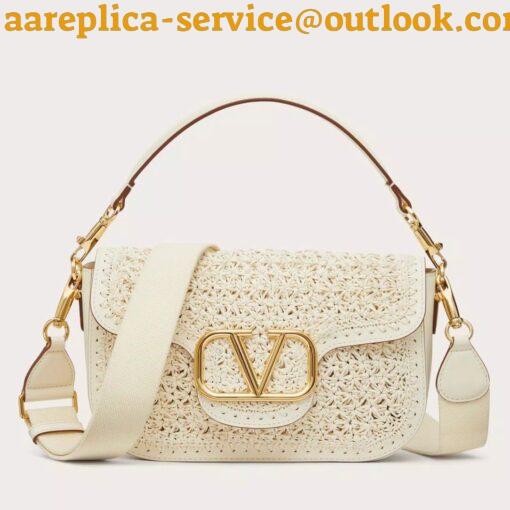 Replica Valentino Alltime Shoulder Bag in White Raffia