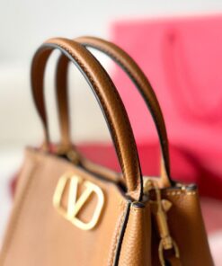 Replica Valentino Alltime Small Bag in Brown Grained Calfskin