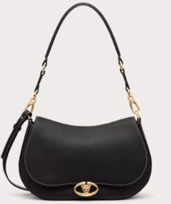 Replica Valentino Garavani Ohval Medium Shoulder Bag in Black Calfskin