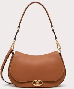 Replica Valentino Garavani Ohval Medium Shoulder Bag in Brown Calfskin