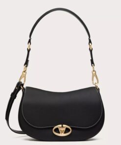 Replica Valentino Garavani Ohval Small Shoulder Bag in Black Calfskin