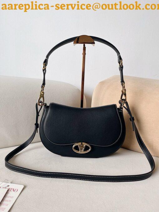 Replica Valentino Garavani Ohval Small Shoulder Bag in Black Calfskin 10