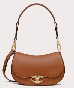 Replica Valentino Garavani Ohval Small Shoulder Bag in Brown Calfskin 2