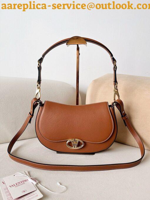 Replica Valentino Garavani Ohval Small Shoulder Bag in Brown Calfskin 4