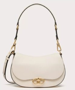 Replica Valentino Garavani Ohval Small Shoulder Bag in White Calfskin