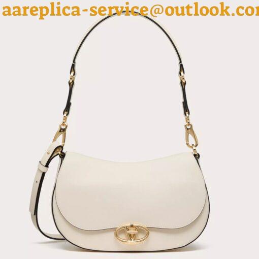 Replica Valentino Garavani Ohval Small Shoulder Bag in White Calfskin