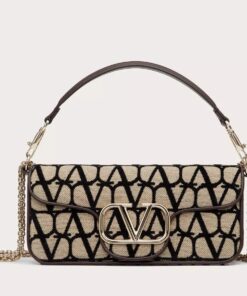 Replica Valentino Large Loco Shoulder Bag in Black Toile Iconographe