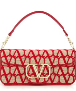 Replica Valentino Large Loco Shoulder Bag in Red Toile Iconographe