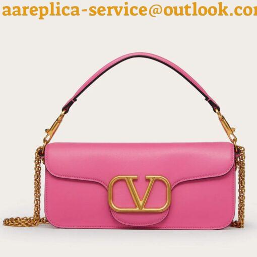 Replica Valentino Loco Large Shoulder Bag In Pink Calfskin