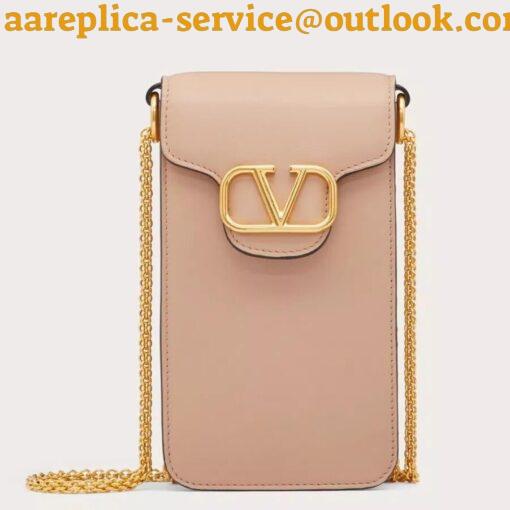 Replica Valentino Loco Phone Case in Beige Leather with Chain