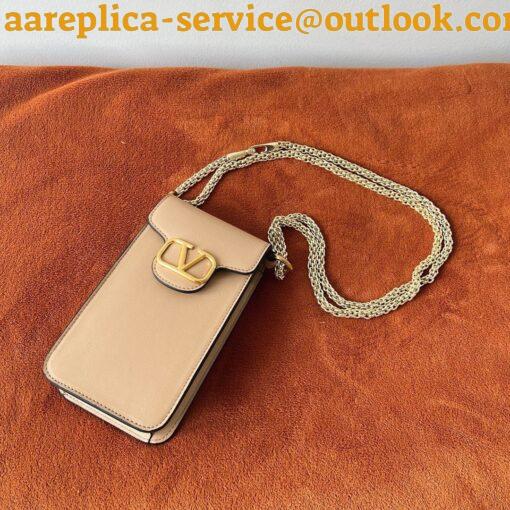 Replica Valentino Loco Phone Case in Beige Leather with Chain 7