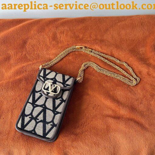 Replica Valentino Loco Phone Case in Black Toile Iconographe with Chain 11