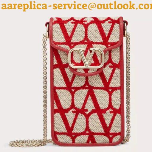 Replica Valentino Loco Phone Case in Red Toile Iconographe with Chain