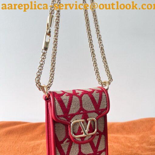 Replica Valentino Loco Phone Case in Red Toile Iconographe with Chain 3