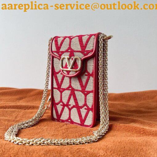 Replica Valentino Loco Phone Case in Red Toile Iconographe with Chain 4