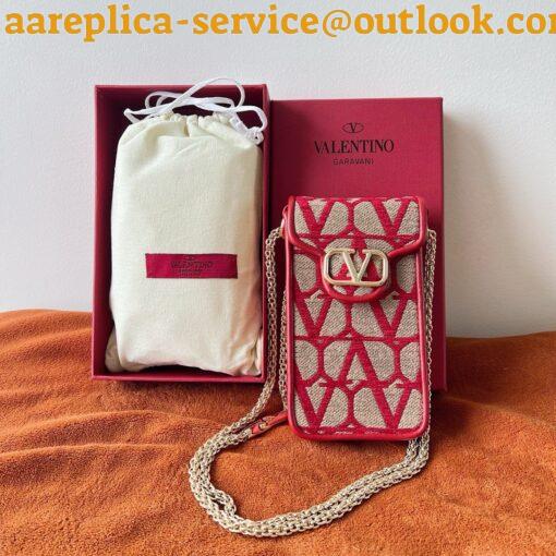 Replica Valentino Loco Phone Case in Red Toile Iconographe with Chain 5