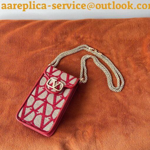 Replica Valentino Loco Phone Case in Red Toile Iconographe with Chain 6